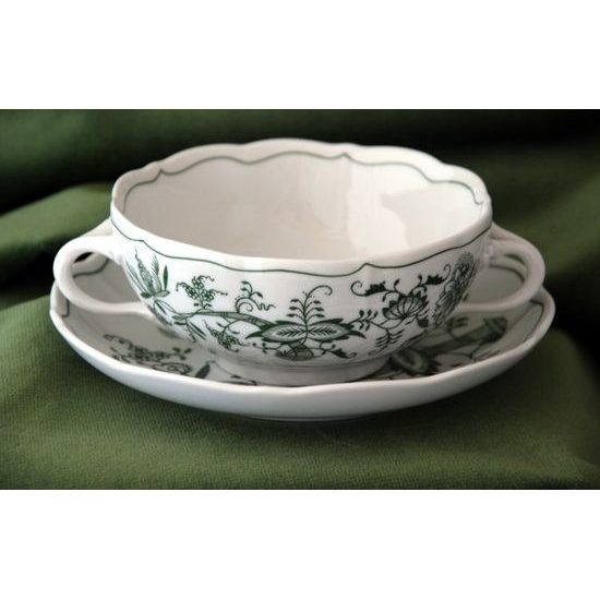 Cup and saucer soup 0,25 l / 17,5 cm, Green Onion Pattern, Cesky porcelan a.s.