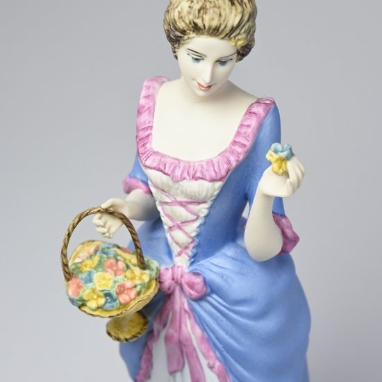 Dáma s košíkem modrorůžová tmavší 10 x 11 x 28 cm, Pastel, Porcelánové figurky Duchcov