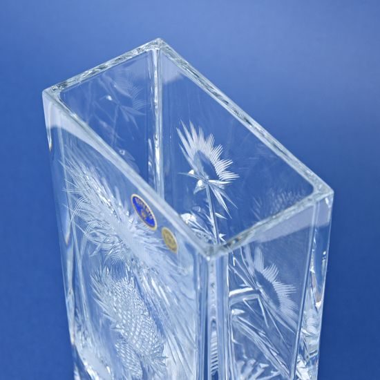 Crystal Hand Cut Vase Brick - Thistle decor, 303 mm, Crystal Bohemia Poděbrady