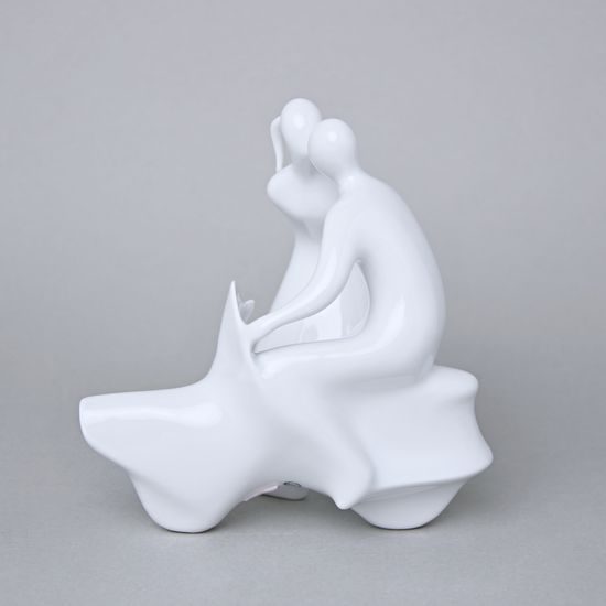Lovers on Scooter 14,5 x 12,5 x 16,5 cm, White, Porcelain figures Duchcov (Royal Dux Bohemia)