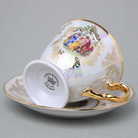 Cup coffee 170 ml + saucer 16 cm, The Three Graces + gold, Carlsbad porcelain