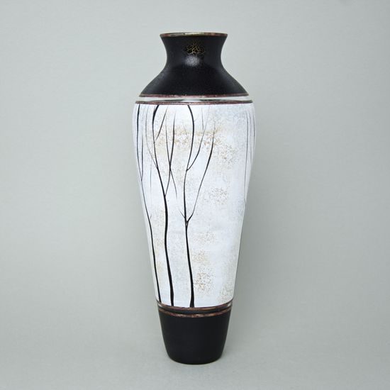 Studio Miracle: Black & White Vase, 37,5 cm, Hand-decorated by Vlasta Voborníková