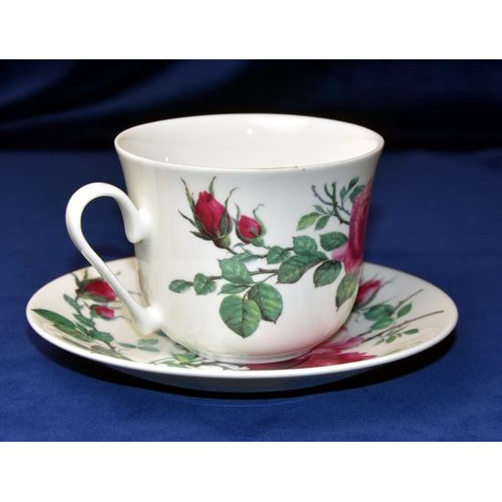 English Rose: Šálek 420 ml a podšálek snídaňový, anglický kostní porcelán Roy Kirkham