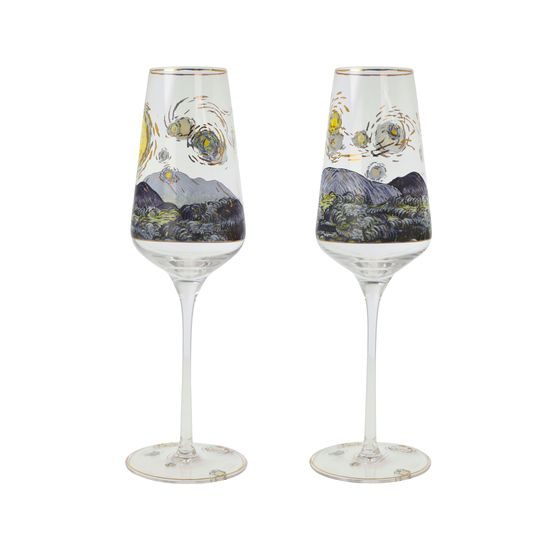 Set of 2 champagne glasses Vincent Van Gogh -Starry night, 7,5 / 7,5 / 23,5 cm, glass, V. van Gogh, Goebel