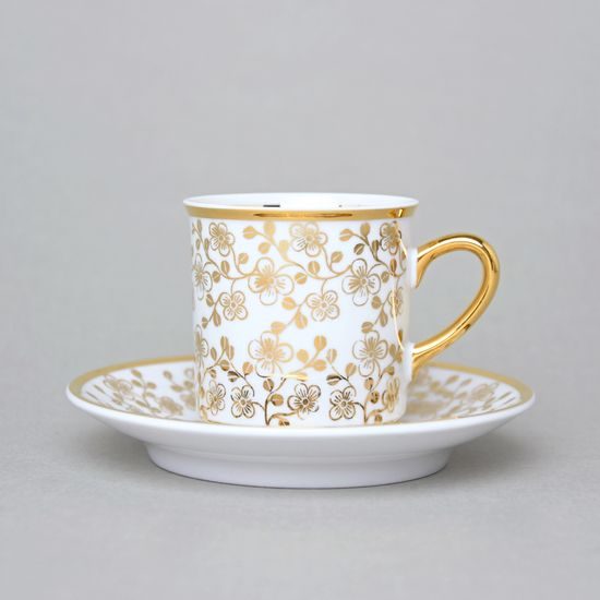 Šálek 100 ml mocca a podšálek 11,5 cm Sabina, vnitřní zlacení, bílý, Leander Loučky