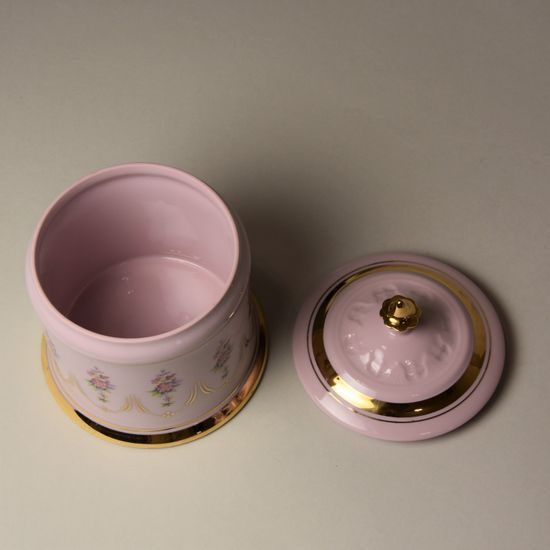 Dóza kulatá 13,5 cm, 400 ml, dekor 502, Růžový porcelán z Chodova