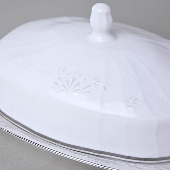 Butter dish 250 g, Thun 1794 Carlsbad porcelain, Bernadotte Frost, Platinum line