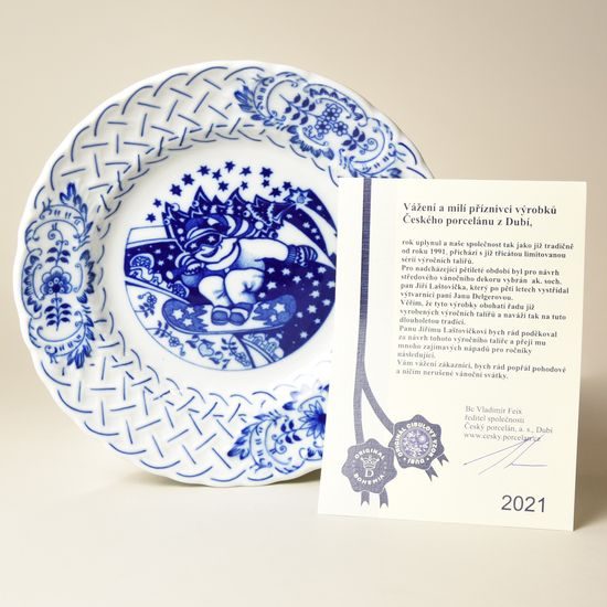 Vánoční / výroční talíř 2021 závěsný reliéfní 18 cm, Cibulák, originální z Dubí