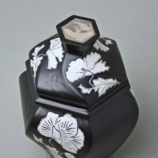 Dóza / Urna šestihran 20 x 14,5 x 13 cm , Černý fond + platina 2, Porcelán Duchcov