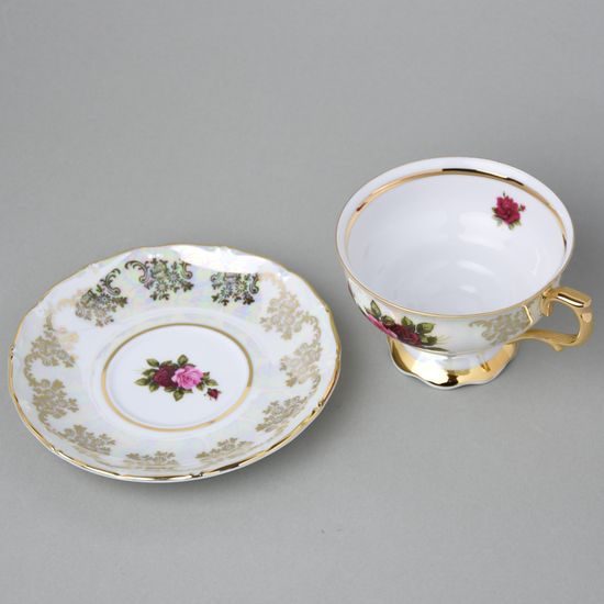 Cup tea 200 ml + saucer 16 cm, Cecily roses, porcelain Royal Queen