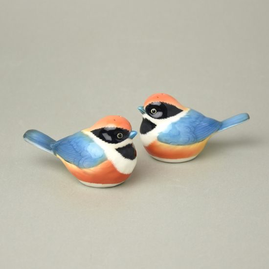 Black-throated passerine design sculptured porcelain salt and pepper shakers 6 cm, FRANZ Porcelain