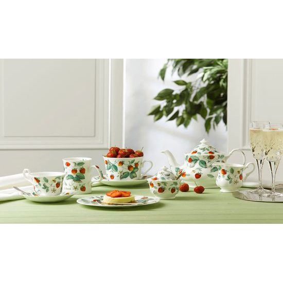 Lesní jahody: Čajová sada 3 díl., Tea for One set, anglický kostní porcelán Roy Kirkham