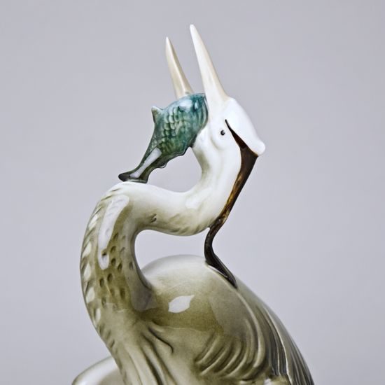 Volavka s rybou 14,5 x 10,5 x 28,5 cm, Luxor, Porcelánové figurky Duchcov