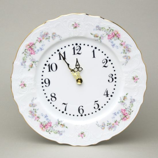 Wall clock 27 cm, Thun 1794, karlovarský porcelán, BERNADOTTE climbing rose