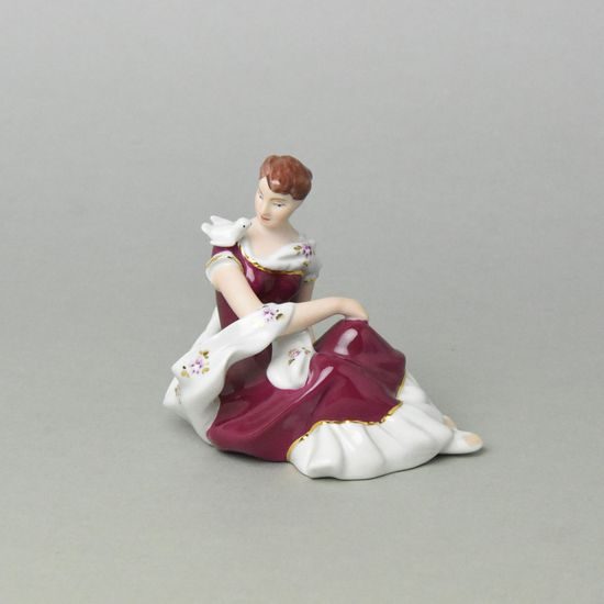 Dívka s holubičkou 8 x 11,5 x 10,5 cm, Purpur, Porcelánové figurky Duchcov