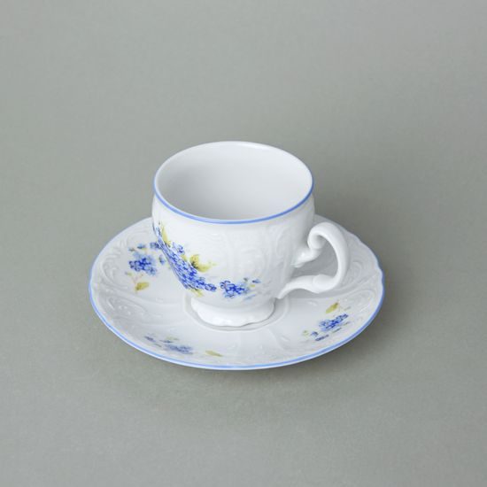 Coffee cup and saucer 150 ml / 14 cm, Thun 1794 Carlsbad porcelain, BERNADOTTE Forget-me-not-flower