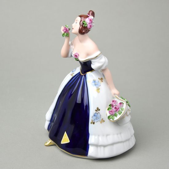 Young lady with hat and roses 12 x 14 x 19 cm, Porcelain Figures Duchcov