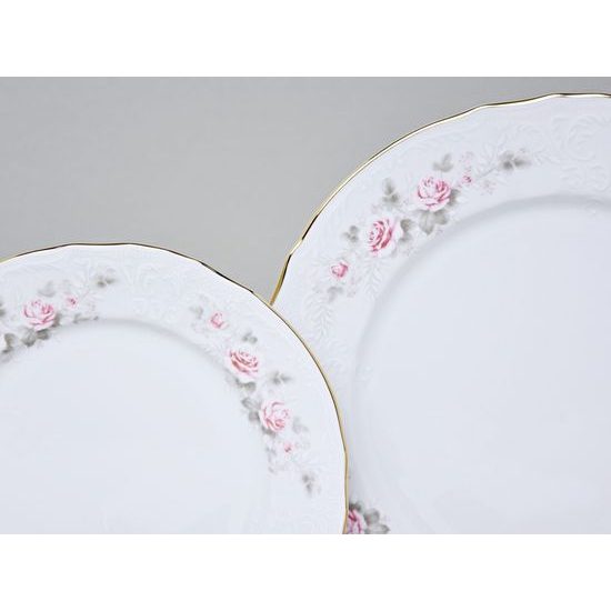 Gold line: Plate set for 6 persons, Thun 1794 Carlsbad porcelain, BERNADOTTE roses