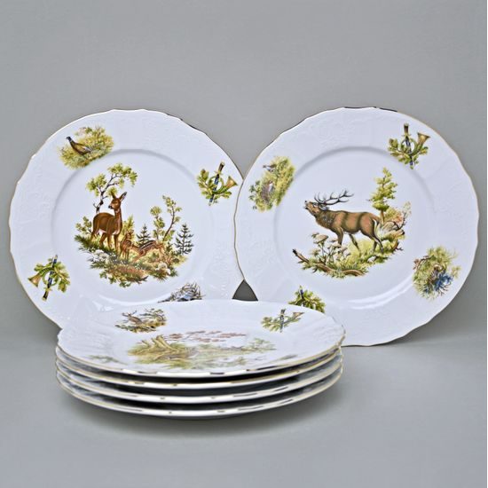 Plate dinner 25 cm set of 6 pcs., Thun 1794 Carlsbad porcelain, BERNADOTTE hunting