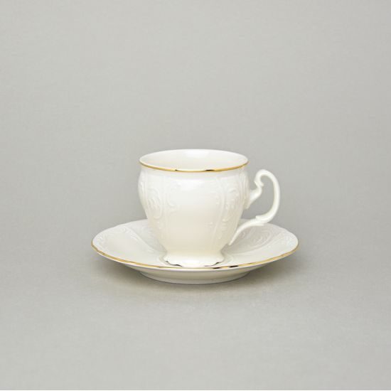 Coffee cup and saucer 150 ml / 14 cm, Thun 1794 Carlsbad porcelain, BERNADOTTE ivory + gold