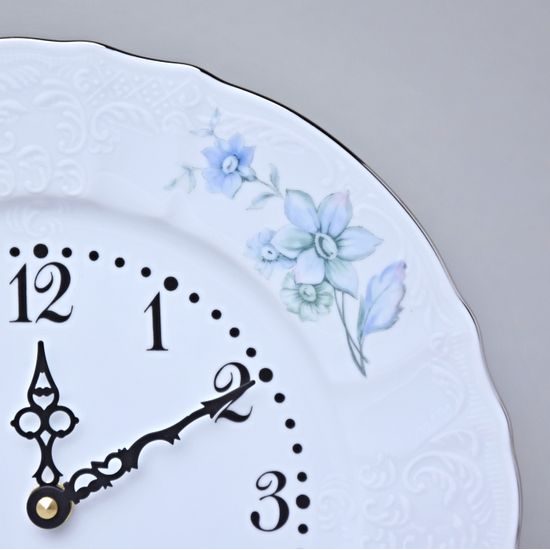 BERNADOTTE Gentiana + platinum: Wall Clock 27 cm, Thun 1794, Carlsbad porcelain