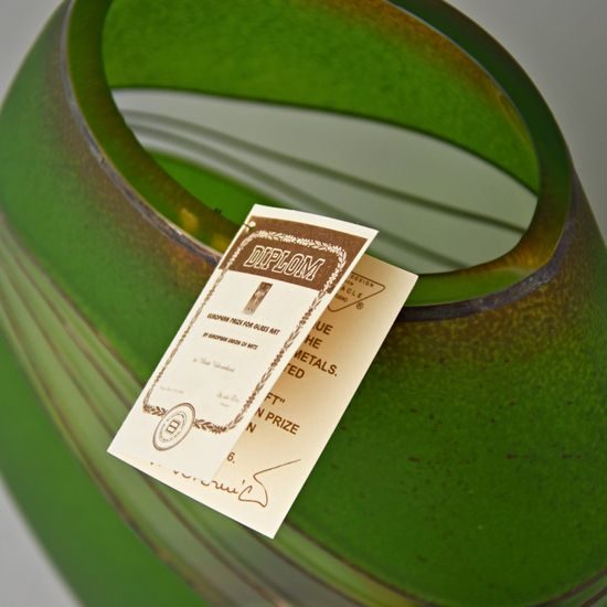 Studio Miracle: Vase Oval, Green-Brown, 30 cm, Hand-decorated by Vlasta Voborníková