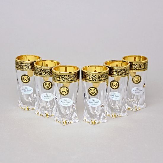 Astra Gold: Liqueur (shot) cup 50 ml, 6 pcs. set, Quadro crystal, Lilit and Leo Golden Black decor