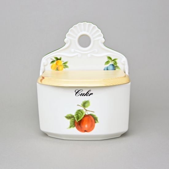 Sugar Wall Hanging Box with inscription CUKR 0,70 l, Ivory Fruits, Cesky porcelan a.s.