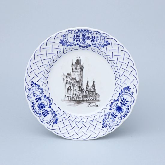 Embossed Plate – Prague Monuments (Black, Random selection), 18 cm, Vilém Janoušek, Original Blue Onion Pattern