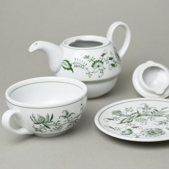 Čajová souprava Duo / šálek 0,2 l, podšálek, konvička 0,4 l, zelený cibulák, Český porcelán a.s.