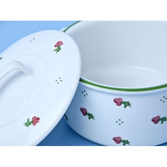 Soup cup / kettle 500 ml with handles and lid, red flowers + green, G. Benedikt 1882