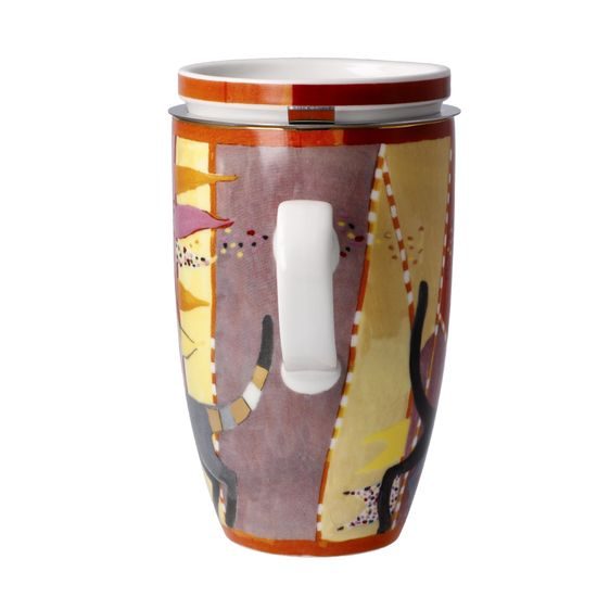 Hrnek 0,45 l se sítkem a víčkem Sottosopra, 11,5 / 8 / 14 cm, jemný kostní porcelán, R. Wachtmeister, Kočky Goebel