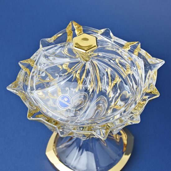 Dose on stand 23 cm (footed box) Rhapsody 23 cm gold decor, RoyalCrystal