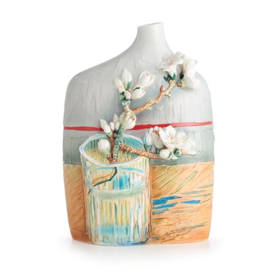Van Gogh Blossoming Almond Branch in a Glass design sculptured porcelain mid size vase 32 cm, FRANZ Porcelain