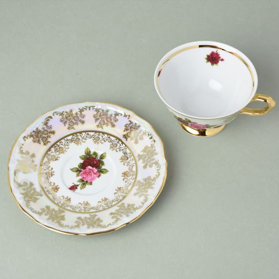 Cup tea 200 ml and saucer, Cecily (Roses) + gold, Carlsbad