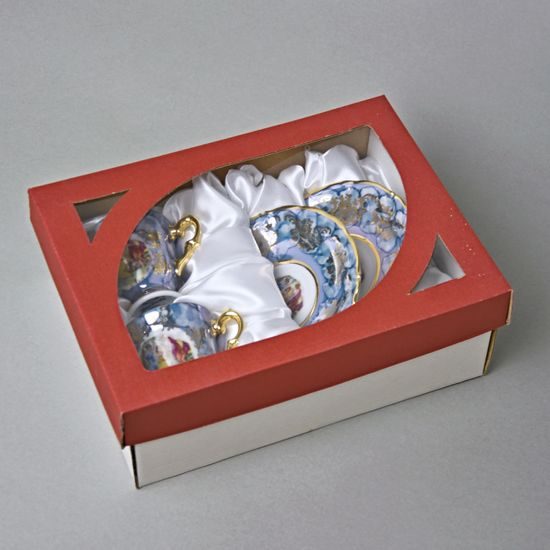 Šálek 80 ml mokka a podšálek 11,5 cm, 2 ks. + krabička, Tři Grácie, bledě modrý listr, Prince porcelain 1925