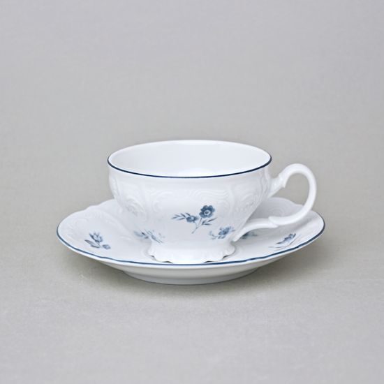 Tea cup and saucer 205 ml / 15,5 cm, Thun 1794 Carlsbad porcelain, BERNADOTTE blue flower