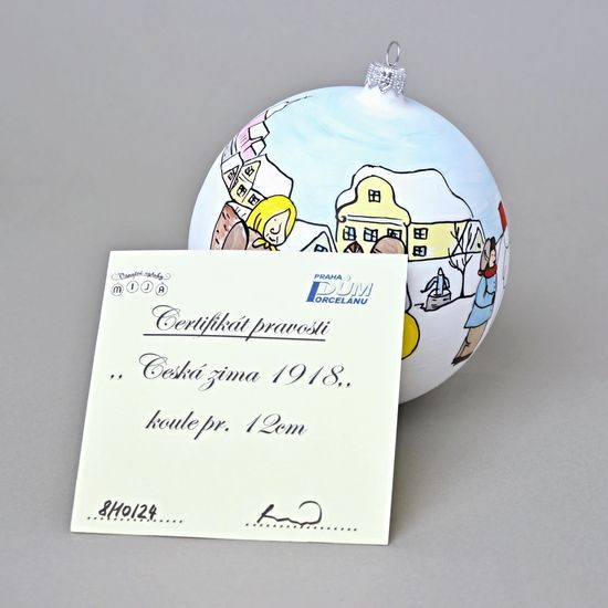 Vánoční skleněná koule 12 cm na stromeček "Stará zima" LIMITOVANÁ edice, ručně malováno