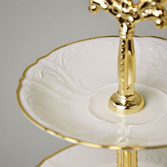 Gold band: Cake stand 3 pcs. 34 cm, Thun 1794 Carlsbad porcelain, BERNADOTTE ivory