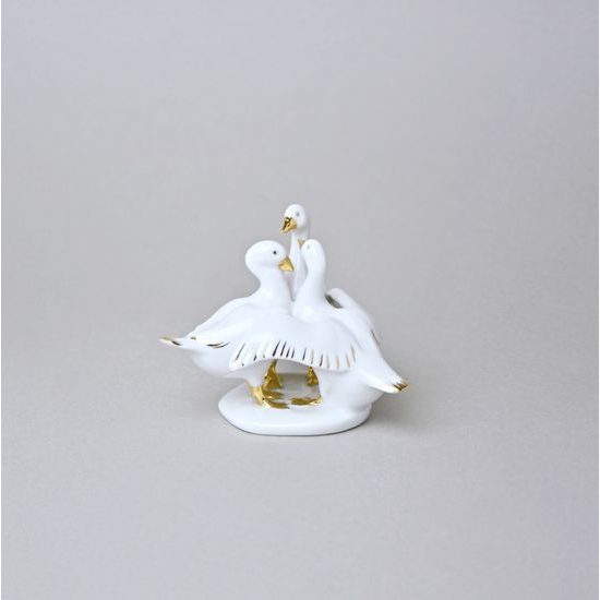 Husy na podstavci 9 x 10,5 x 10 cm, Bílá + zlato, Porcelánové figurky Duchcov
