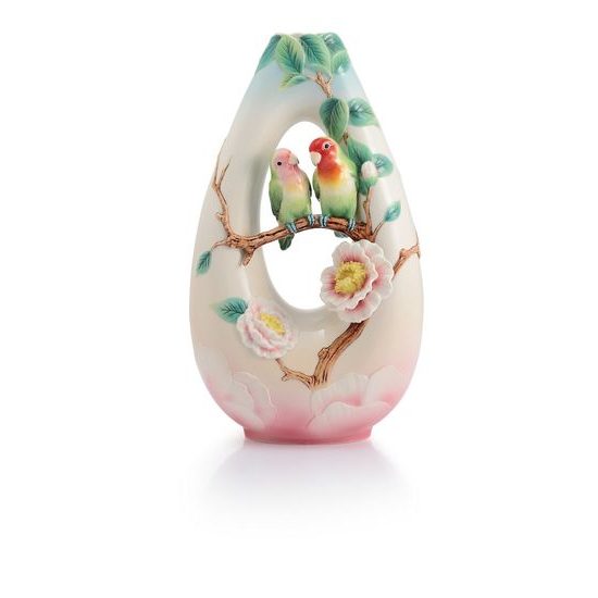 Vase 41 cm, Collection Sweet Partners Rosy Faced Lovebirds, FRANZ porcelain