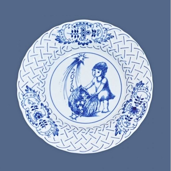Vánoční / výroční talíř 2018 závěsný reliéfní 18 cm, Cibulák, originální z Dubí
