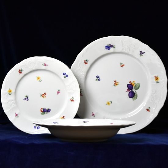 Talířová souprava pro 6 osob, Thun 1794, karlovarský porcelán, BERNADOTTE drobné ovoce a kvítí