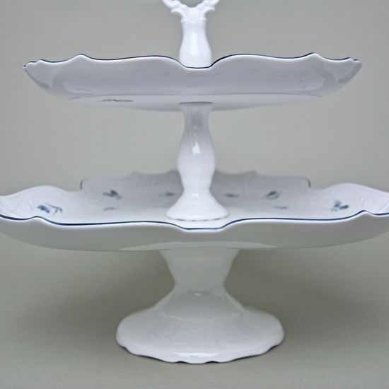 2-Compartment Dish with triangular bowls, v. 35 cm, Thun 1794 Carlsbad Porcelain, BERNADOTTE blue flower