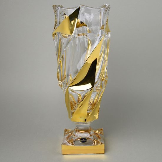 Vase FLAMES 37,5 cm foted, gold decor, Crystal BOHEMIA