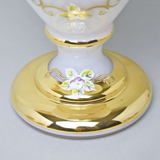 Vase 35 cm, WHITE glass, gold + enamel, Nový Bor glass