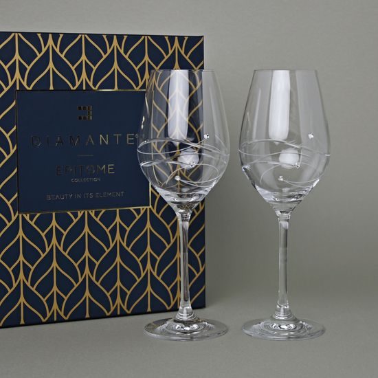 Spirála - Set 2 sklenic na bílé víno 350 ml, krystaly Swarovski, DIAMANTE