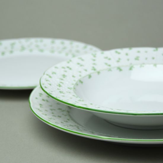 Plate set 12 pcs. for 4 pers. Thun 1794, karlovarský porcelán, Natálie green flowers