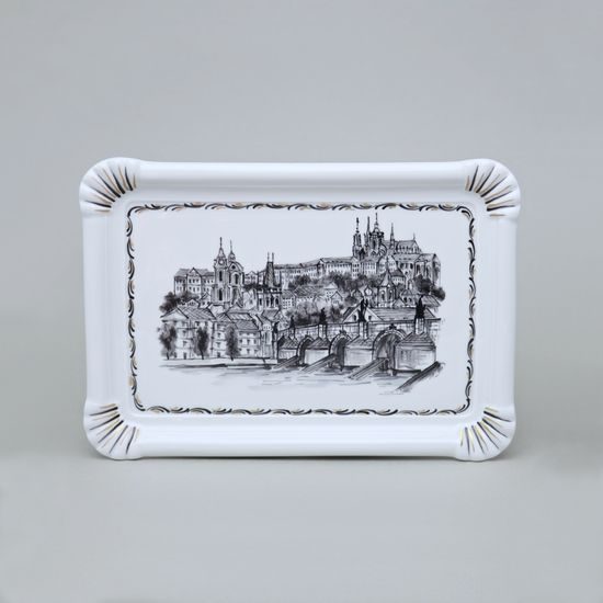 Porcelánový tácek s motivy Prahy (dekor č. 2), Vilém Janoušek, Český porcelán a.s