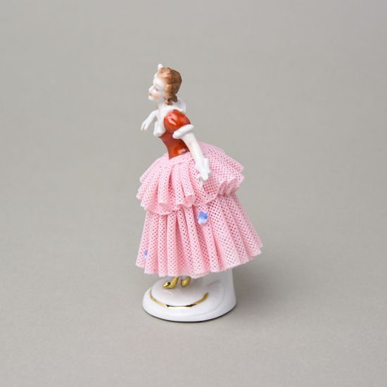 Tanečnice s krajkou 8 x 6 x 12 cm, Kurt Steiner, růžová sukně, Porcelánové figurky Unterweissbacher